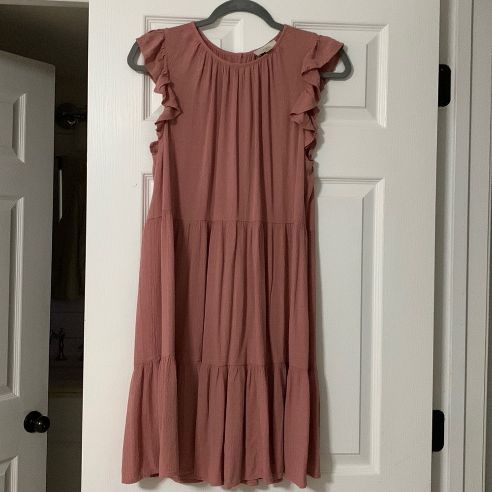 Pink Tiered Flutter Sleeve Dress